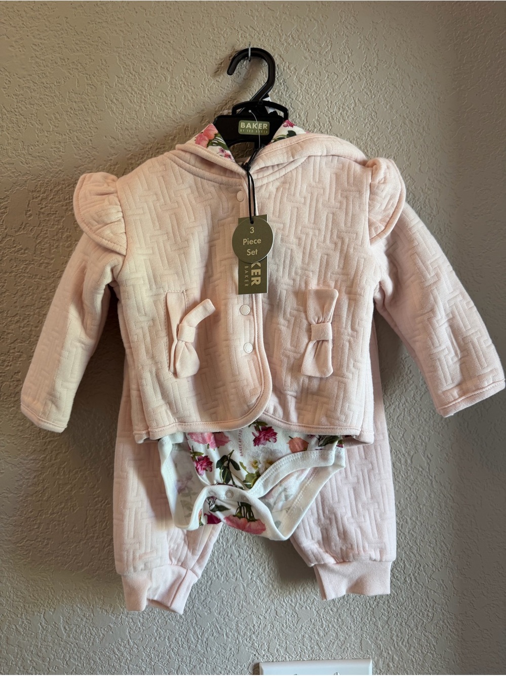 Baker by Ted Baker Pale Pink Quilted 3-Piece Hooded Set